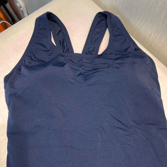 Dolfin Aquashape Swimsuit Lap Suit One Piece Navy Blue Sz 12 Padded Lined Modest - Picture 2 of 8